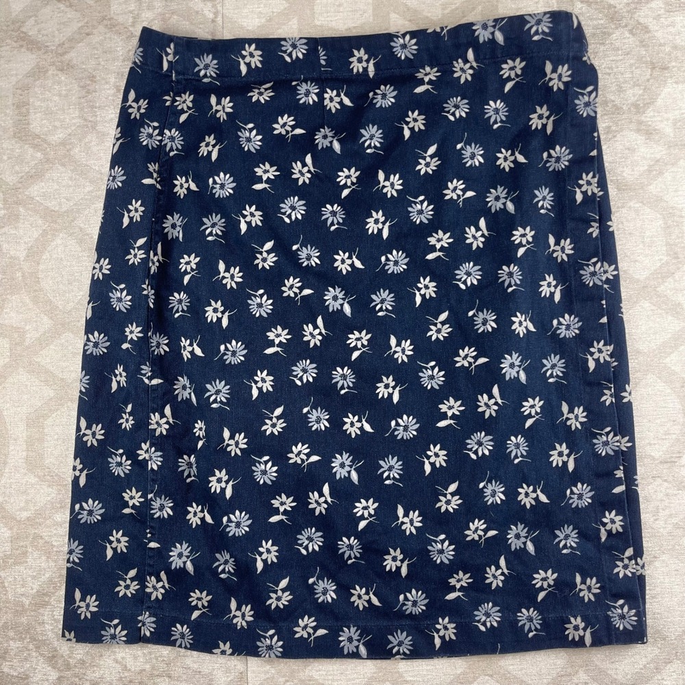 L.L. Bean Corduroy Wrap Skirt Women 12 Blue Floral Cotton Mini Made in USA BV70